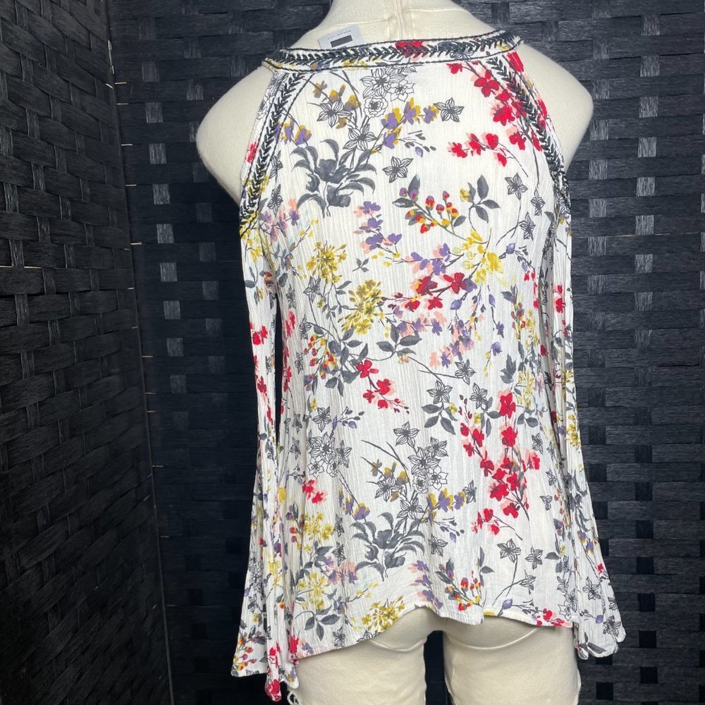 BKE Boutique Womens S Cold Shoulder‎ Floral Print Embroidered Long Sleeve Top - Picture 4 of 11